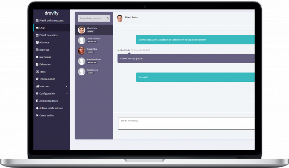 Reserva prácticas online. Chat con el profesor de la autoescuela. Teórica Online. Gestión de Autoescuelas