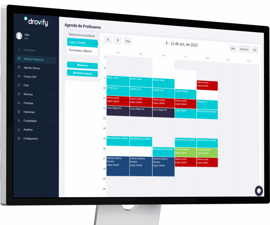 Agenda de clases teóricas y prácticas en Drovify