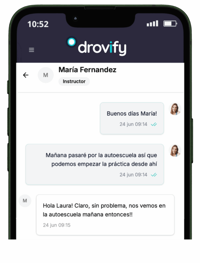 Chat entre profesores y alumnos de autoescuela